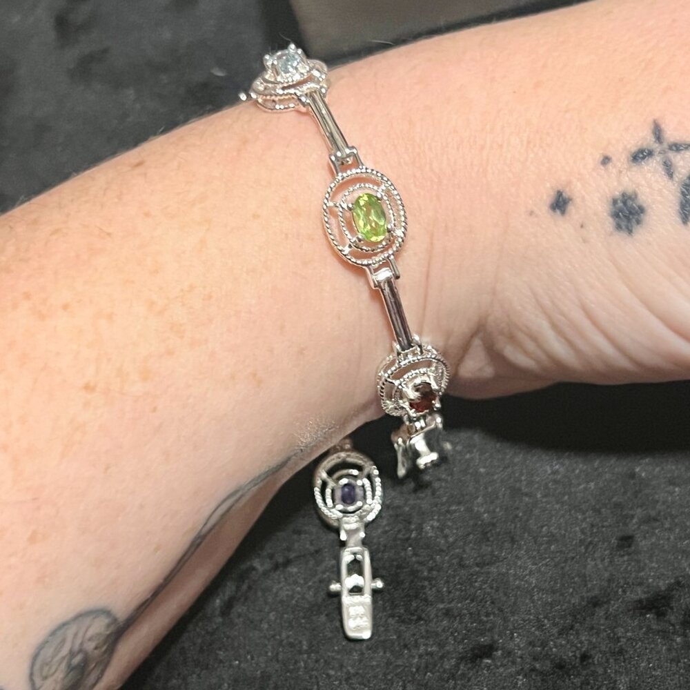 Sterling Silver .925 Assorted Rectangle Gemstone … - image 4